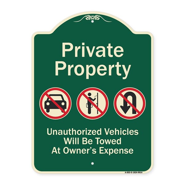 Signmission Designer Series-Private Property Unauthorized Vehicles Towed No Cars, 24" x 18", G-1824-9914 A-DES-G-1824-9914 - main